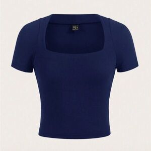 Navy Blue Fitted Crop T-Shirt